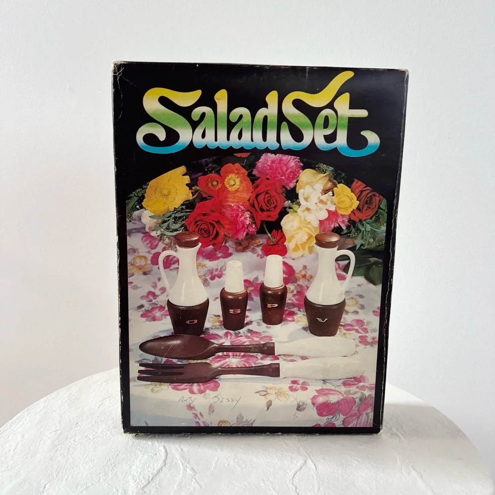 VINTAGE MATERIAL 6 PIECE SALAD SERVING SET‎